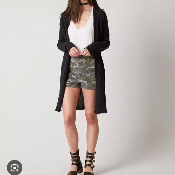 NWT Free People Ribbed Knit Slim Long Cardigan Black - Picture 2 of 4